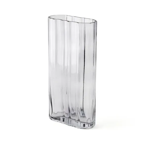 Rectangle Glass Vase with Ribbed Design - Grey