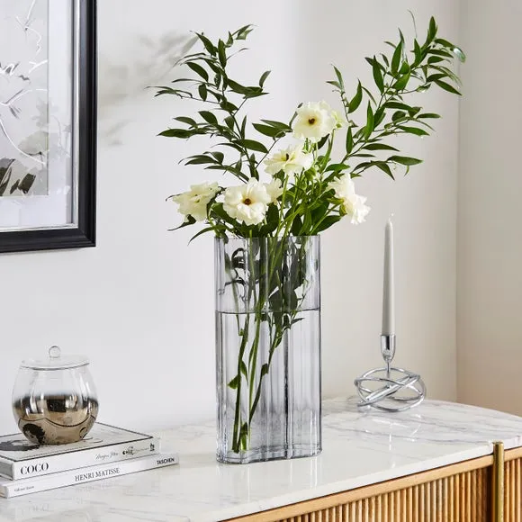 Rectangle Glass Vase with Ribbed Design - Grey image