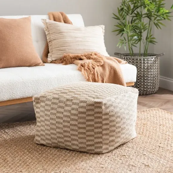 Rectangle Pouffe Checkerboard - Natural image