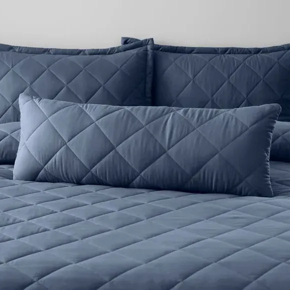 Rectangle Quilted Cushion Cover - Blue, Microfibre image
