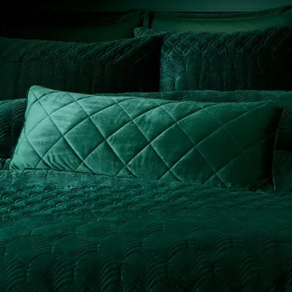 Rectangle Quilted Cushion Cover - Green, Velour image