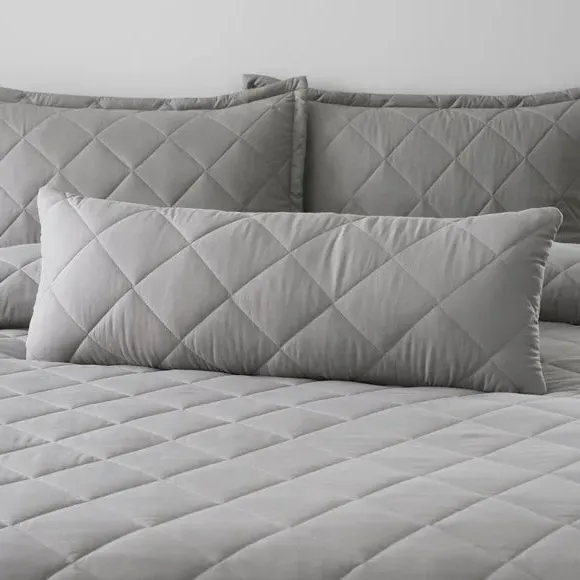 Rectangle Quilted Cushion Cover - Grey, Microfibre