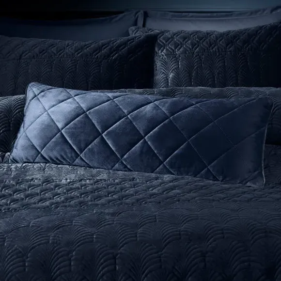 Rectangle Quilted Cushion Cover - Navy, Velour