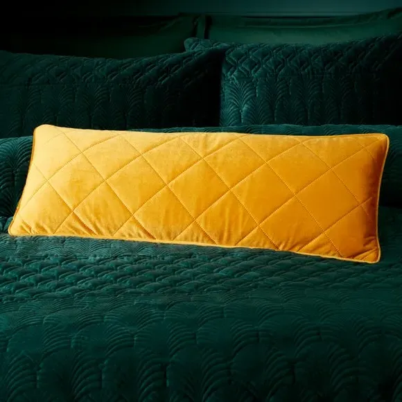 Rectangle Quilted Cushion Cover - Ochre, Velour