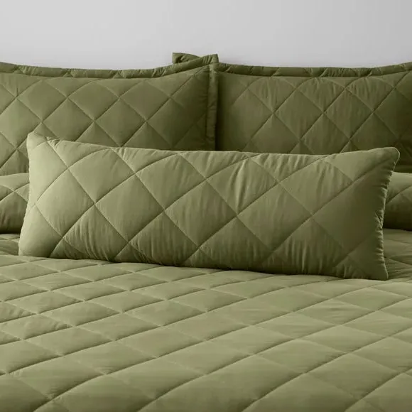 Rectangle Quilted Cushion Cover - Olive, Microfibre