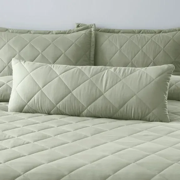 Rectangle Quilted Cushion Cover - Sage, Microfibre