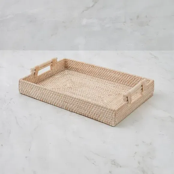 Rectangle Serving Tray - White, Woven Rattan image