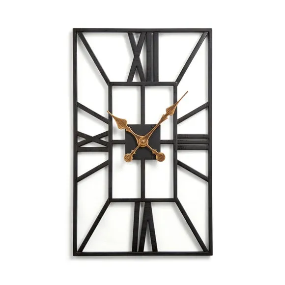 Rectangle Skeleton Wall Clock - Black, Metal