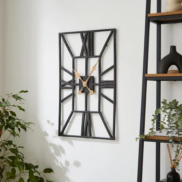 Rectangle Skeleton Wall Clock - Black, Metal image