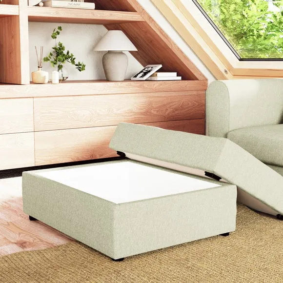 Rectangle Storage Footstool - Green, Fabric