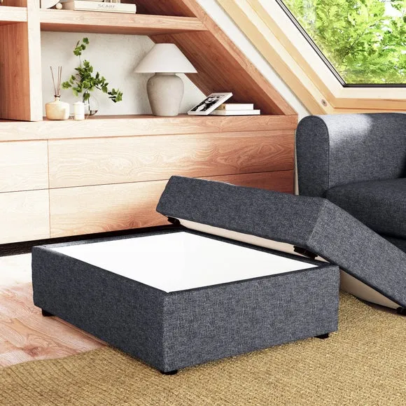 Rectangle Storage Footstool - Navy, Fabric