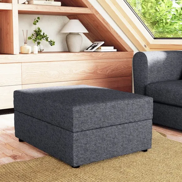 Rectangle Storage Footstool - Navy, Fabric