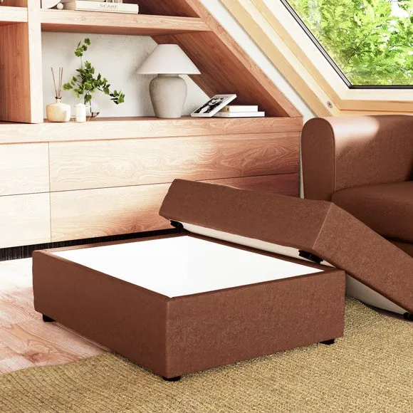 Rectangle Storage Footstool - Tan, Faux Leather