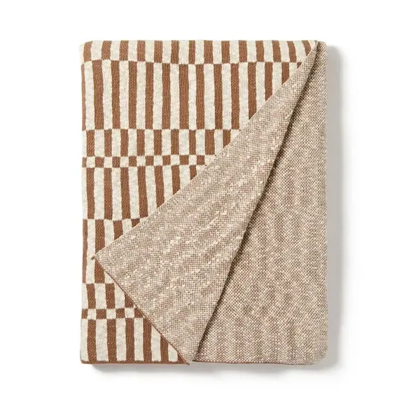 Rectangle Throw Blanket Checkerboard - Camel, Cotton