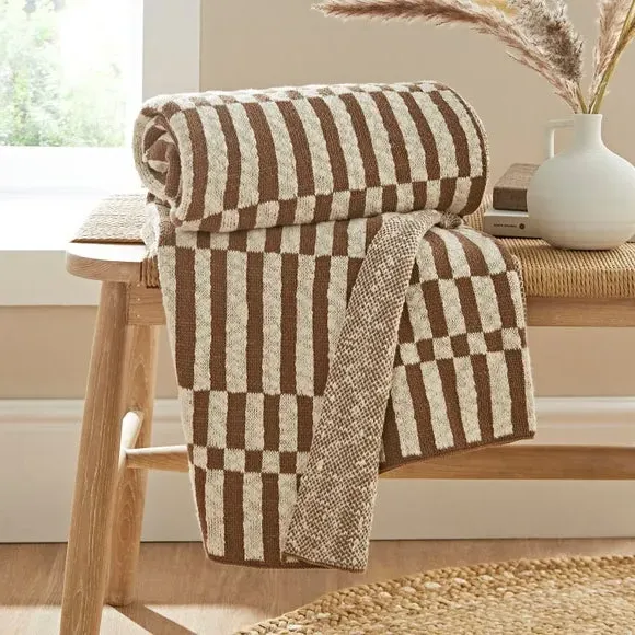 Rectangle Throw Blanket Checkerboard - Camel, Cotton image