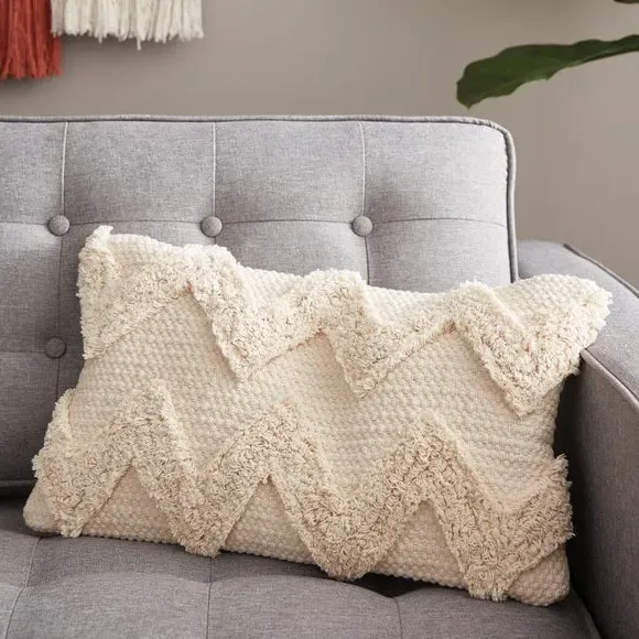 Rectangle Tufted Cushion - Natural, Cotton