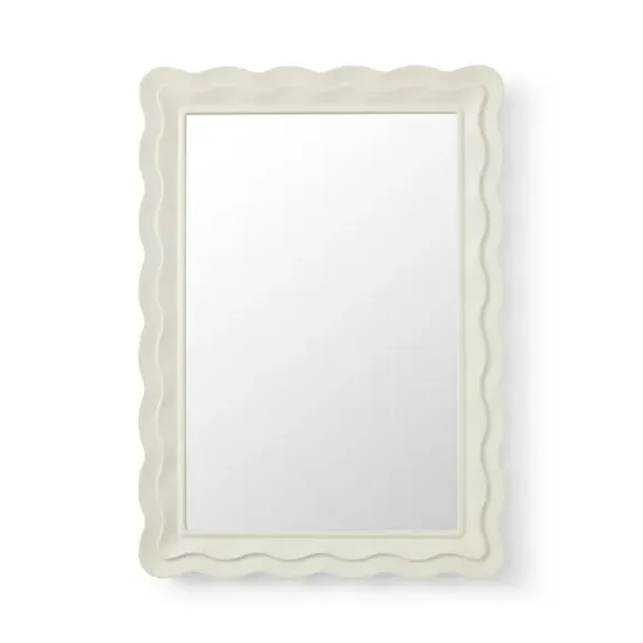 Rectangle Wall Mirror Scalloped Frame - Cream