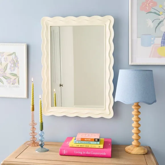 Rectangle Wall Mirror Scalloped Frame - Cream image