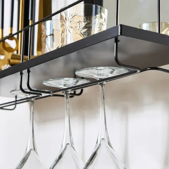 Rectangle Wall Mirror with Bar Shelves - Black