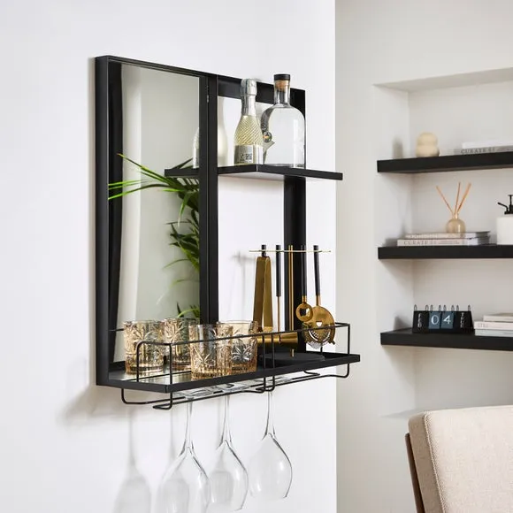Rectangle Wall Mirror with Bar Shelves - Black image