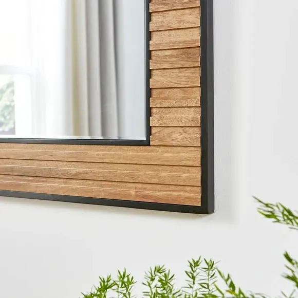 Rectangle Wall Mirror with Black Trim - Brown