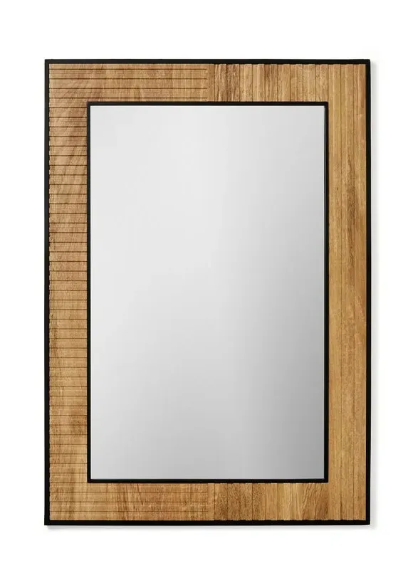Rectangle Wall Mirror with Black Trim - Brown