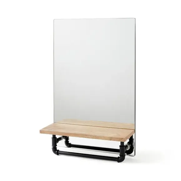 Rectangle Wall Mirror with Shelf - Black, Wood