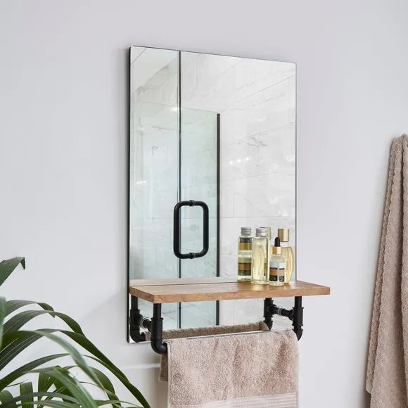 Rectangle Wall Mirror with Shelf - Black, Wood image