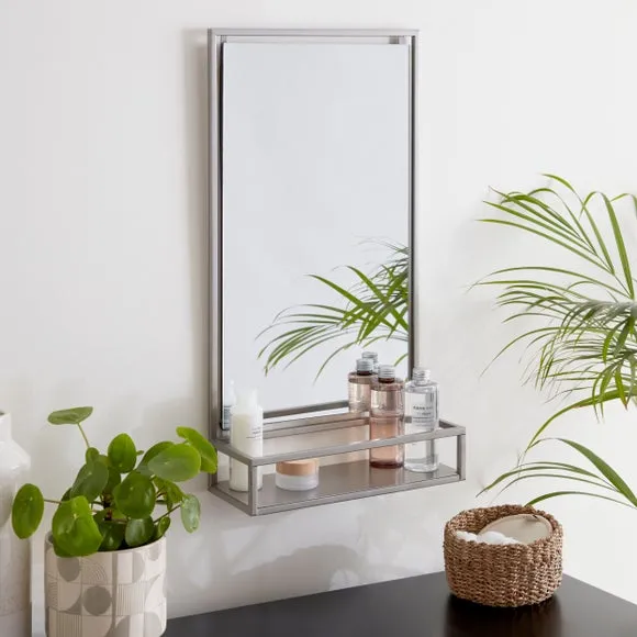 Rectangle Wall Mirror with Shelf - Chrome, Metal image