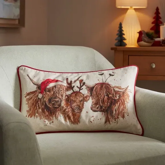 Rectangular Cushion Christmas Highland Cow - Natural image