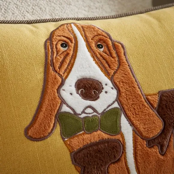 Rectangular Cushion with Dog Design - Multicolor