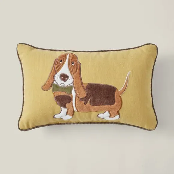 Rectangular Cushion with Dog Design - Multicolor