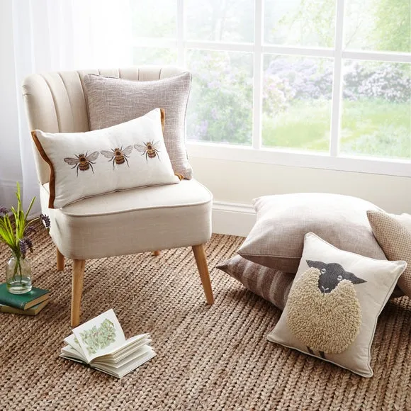 Rectangular Cushion with Embroidery - Natural