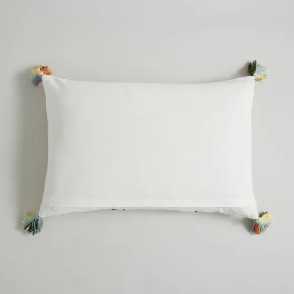 Rectangular Cushion with Embroidery - White, Cotton