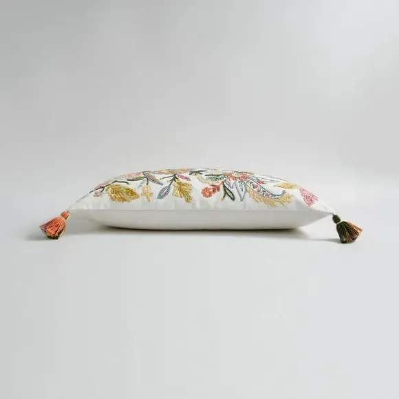 Rectangular Cushion with Embroidery - White, Cotton