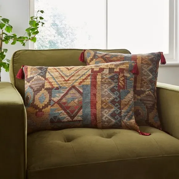 Rectangular Cushion with Feather Fill - Red, Chenille