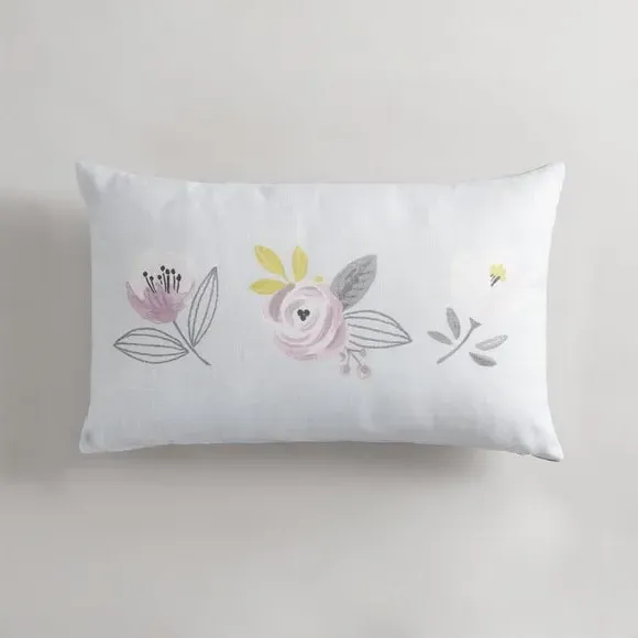 Rectangular Cushion with Floral Print - Blue