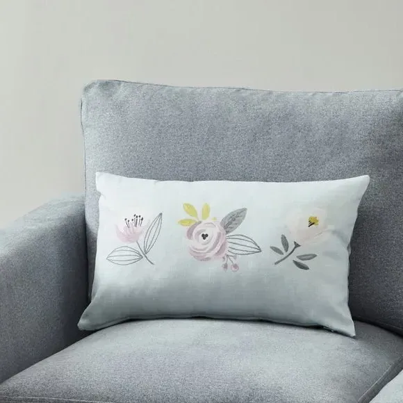 Rectangular Cushion with Floral Print - Blue image