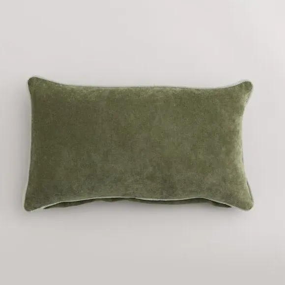 Rectangular Cushion with Piped Edge - Olive, Velour