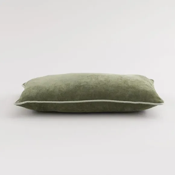 Rectangular Cushion with Piped Edge - Olive, Velour