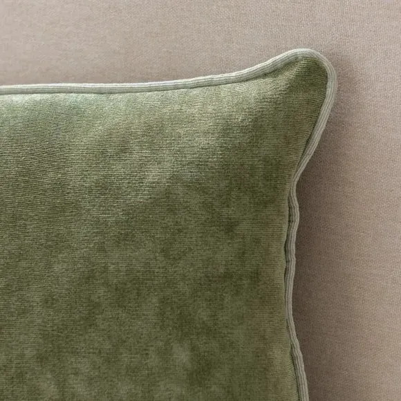 Rectangular Cushion with Piped Edge - Olive, Velour