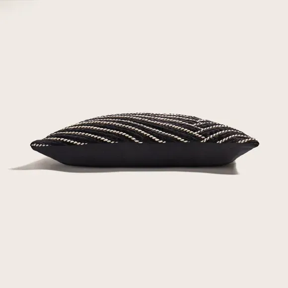 Rectangular Cushion with Rope Design - Black, Velvet