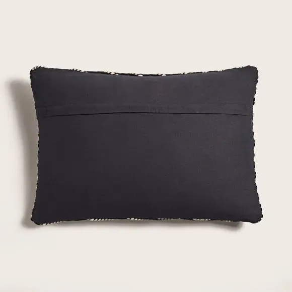 Rectangular Cushion with Rope Design - Black, Velvet