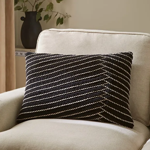 Rectangular Cushion with Rope Design - Black, Velvet image