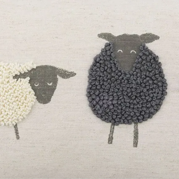 Rectangular Cushion with Sheep Design - Natural