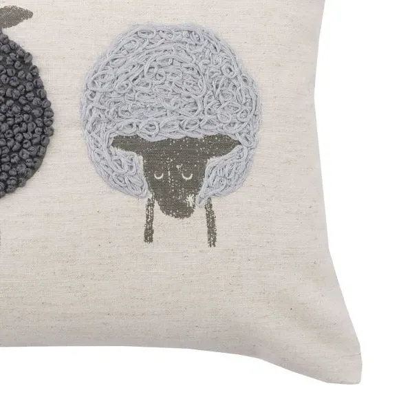 Rectangular Cushion with Sheep Design - Natural