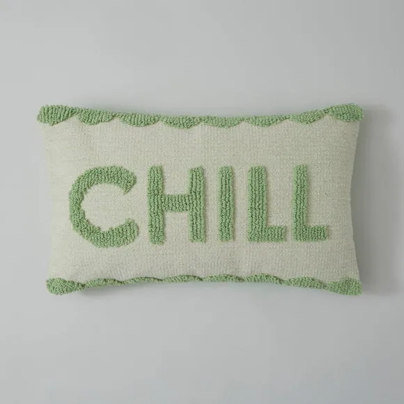 Rectangular Cushion with Slogan - Green, Polyester