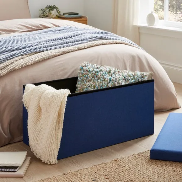 Rectangular Storage Ottoman - Blue, Faux Linen