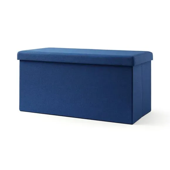 Rectangular Storage Ottoman - Blue, Faux Linen