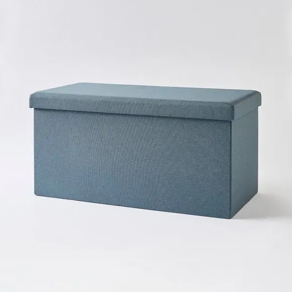 Rectangular Storage Ottoman - Blue, Faux Linen